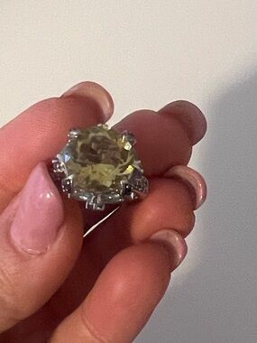 Zales Silver Ring with Yellow Center Stone and Pavé Accents